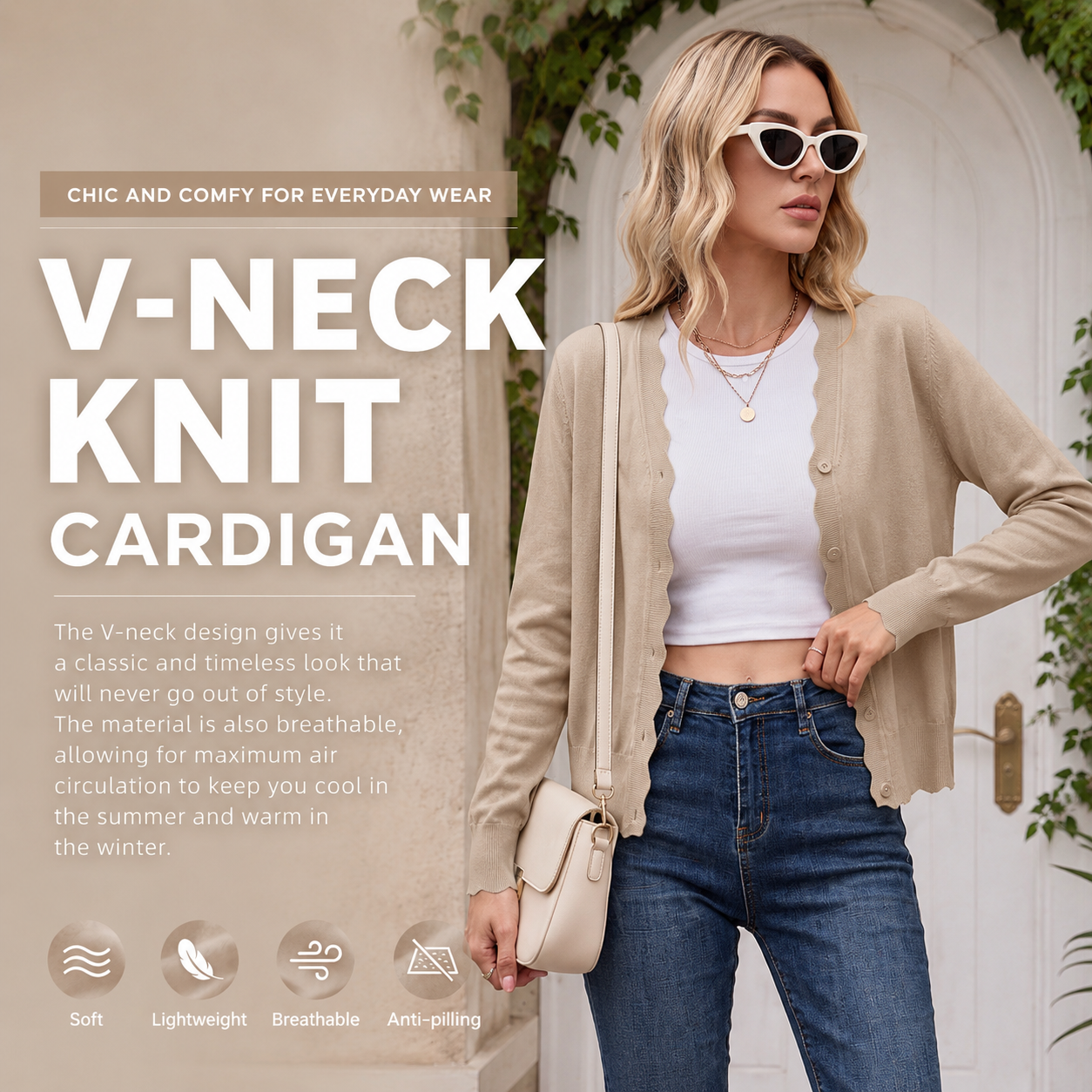 Women's lightweight V-neck knit cardigan